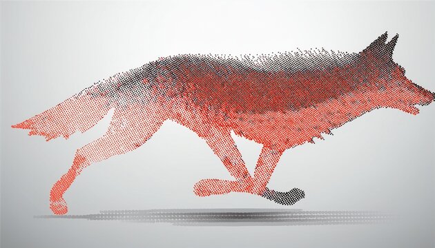 a abstract running wolf silhouette in halftone dot style