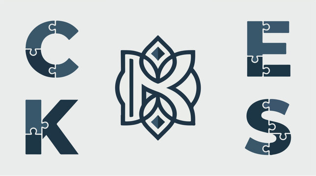 Alphabet letters C K E S and decorative emblem logo design.