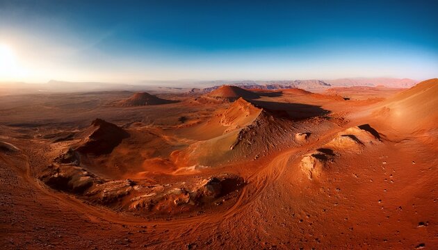 awe inspiring photo of the stunning panorama atop olympus mons on mars showcasing the endless red planet terrain ultra realistic minimal noise subtle textures