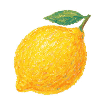 PNG Textured lemon illustration with leaf.