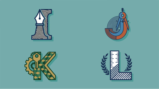 Creative Alphabet Letter Logos with Industrial and Artistic Elements.