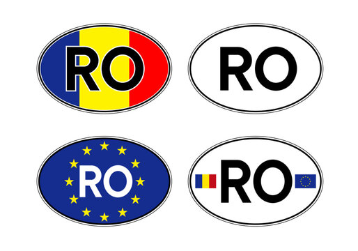 Romania, oval international vehicle registration code license plate, vector illustration