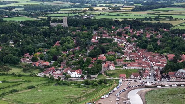 Aerial view of Blakeney village in Norfolk, United Kingdom