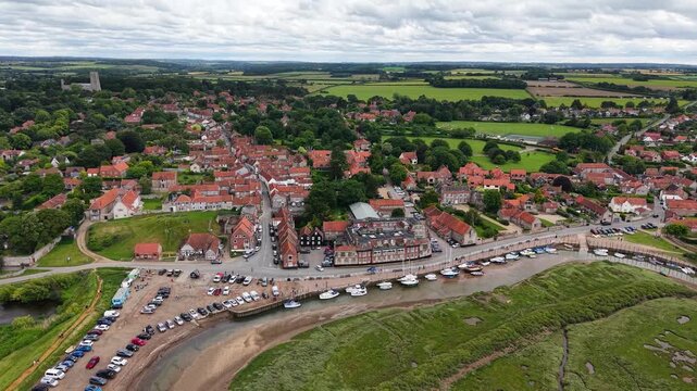 Drone shot of Blakeney village in Norfolk, United Kingdom