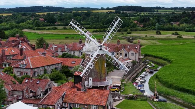 Aerial view of Cley next the Sea windmill, Norfolk, United Kingdom