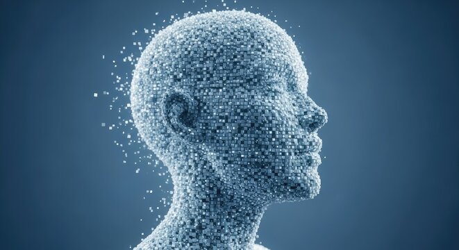 Abstract digital portrait of a human head representing technology and data