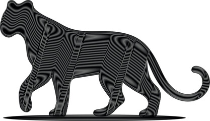 A striking graphic illustration of a walking black panther featuring a unique layered line art texture throughout its silhouette. The design conveys strength and elegance making it an ideal choice © Khairun