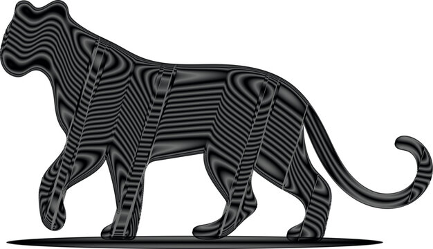 A striking graphic illustration of a walking black panther featuring a unique layered line art texture throughout its silhouette. The design conveys strength and elegance making it an ideal choice