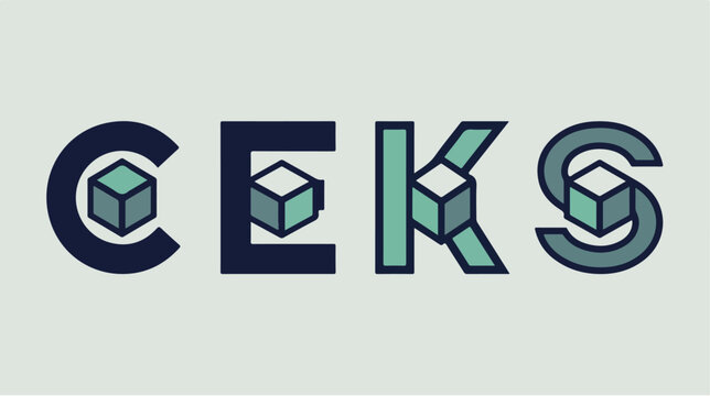 Modern typography design with geometric cube icons inside letters.