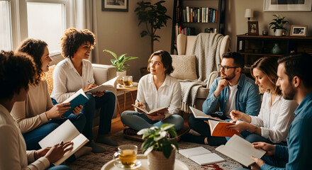 Obraz premium Diverse group of people in casual meeting discussing books