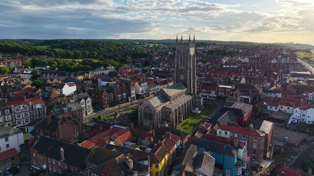 Drone shot of Cromer Parish Church of St Peter and St Paul, United Kingdom
