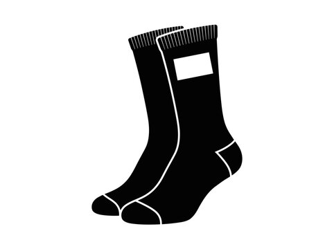 Black silhouette of a pair of socks with a white rectangular label