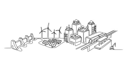 Naklejka premium Sustainable City: Renewable Energy, Modern Architecture, and Eco-Friendly Transport