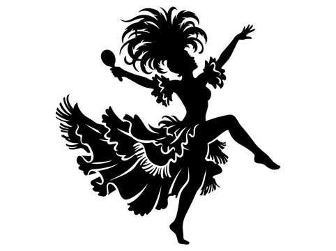 Silhouette of a samba dancer in motion with maraca