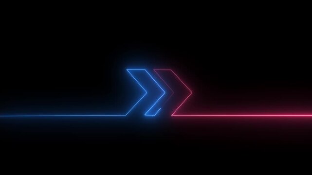 Glowing Neon Right direction arrow icon animation .neon line directional right arrow animation. right arrow for road direction. BLACK 4K