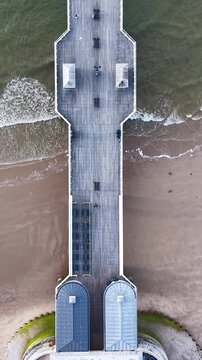 Top-down vertical view of Cromer Pier in Cromer, Norfolk, United Kingdom