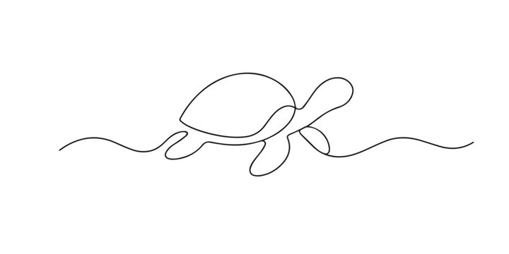Single line abstract turtle walking. Continuous line drawing of land turtle moving slowly. Wildlife theme. Elegant natural illustration. One line vector illustration.