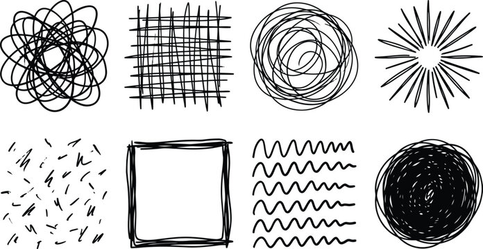 Hand drawn scribble shapes and lines