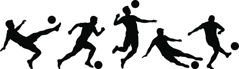 Black silhouettes of soccer players kicking balls © SHOFIQUL