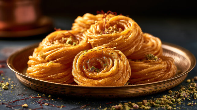 Gourmet Khaja Pastry On Brass Plate