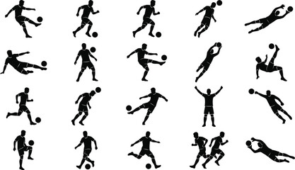 Black silhouettes of soccer players in various actions © NasimaAktar