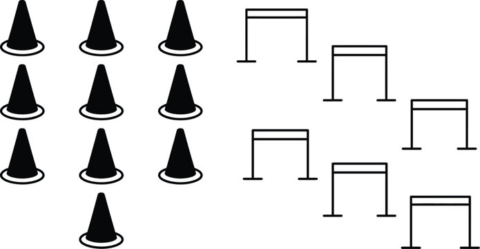 Black traffic cones and roadblock signs