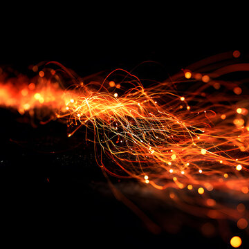 Vibrant orange sparks flying through the air on a dark background ai generated image