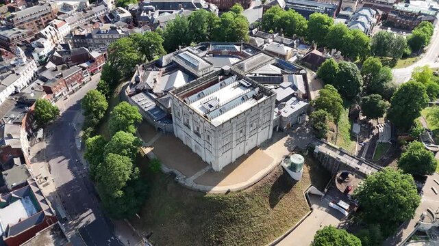 Aerial view of Norwich Castle medieval fortification museum, United Kingdom