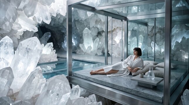 Woman Relaxing in Luxury Crystal Spa Sanctuary