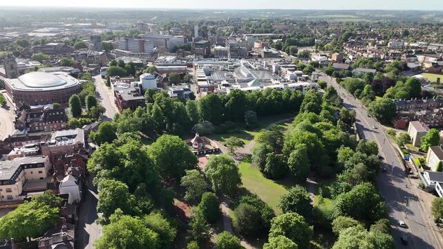 Aerial view of Chapelfield Gardens park, Norwich city, Norfolk, United Kingdom