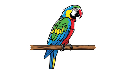 Colorful macaw parrot perched on a branch vibrant plumage detailed vector illustration silhouette bird avian feathered plumage tropical exotic branch © GDRAMJAN2.0