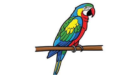 Colorful macaw perched on a branch a vibrant vector illustration silhouette parrot bird avian feathered plumage tropical exotic red blue © GDRAMJAN2.0
