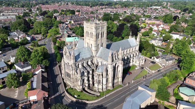 Aerial view of St John the Baptist Cathedral, Norwich, Norfolk, United Kingdom