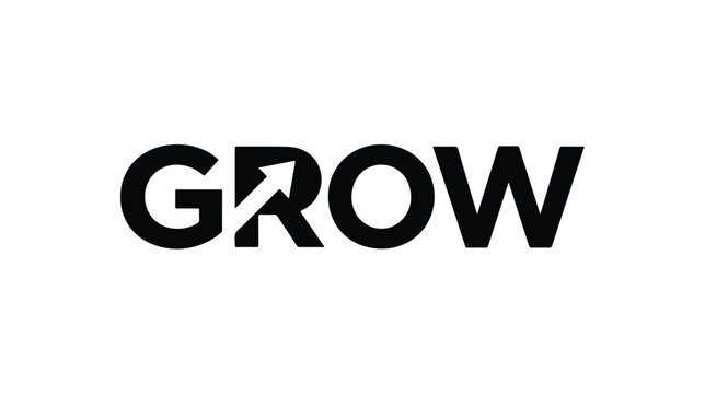 Minimalist typographic logo design featuring the word GROW with an arrow symbol.