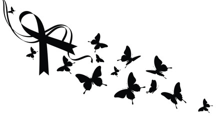 Butterflies and ribbon bow black silhouette butterfly © Rita