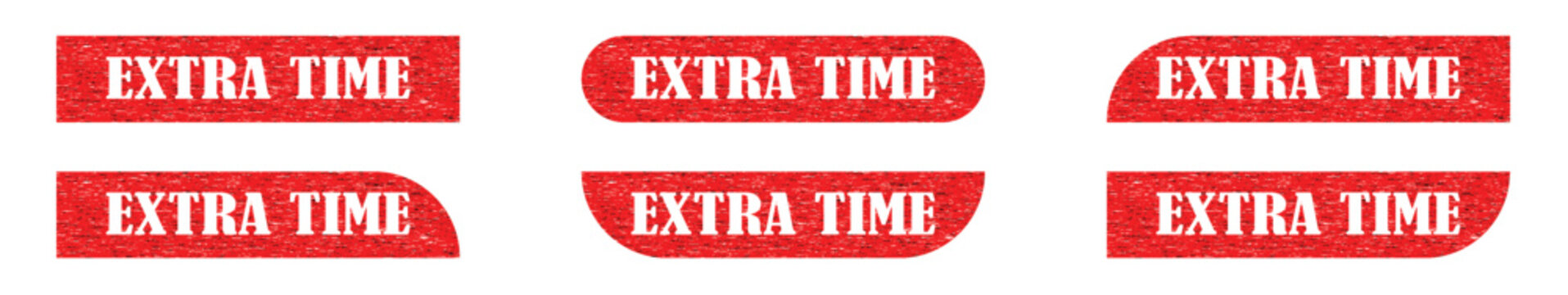 Extra Time Stamp Set Vector Collection, Red Grunge Rubber Seal Labels for Sports Match Extension and Deadline Concept