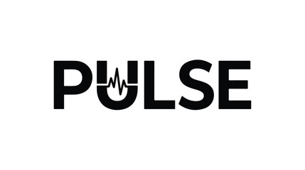 Fototapeta premium Modern minimalist logo design featuring the word Pulse with an integrated heartbeat symbol.