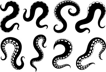 Set of black silhouette octopus tentacles with suction cups isolated on a white background for © Md_Rakib
