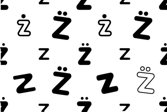 Seamless pattern featuring the letter z and the letter z with umlaut in a minimalist black and white style