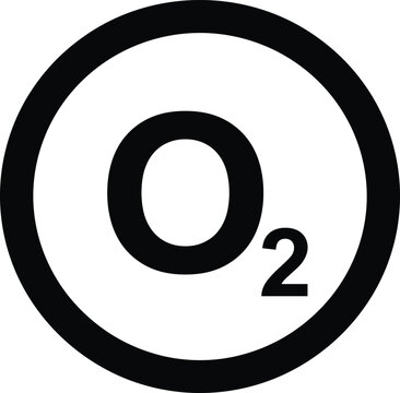 Oxygen O2 chemical formula sign in circle vector icon flat black silhouette isolated on white background