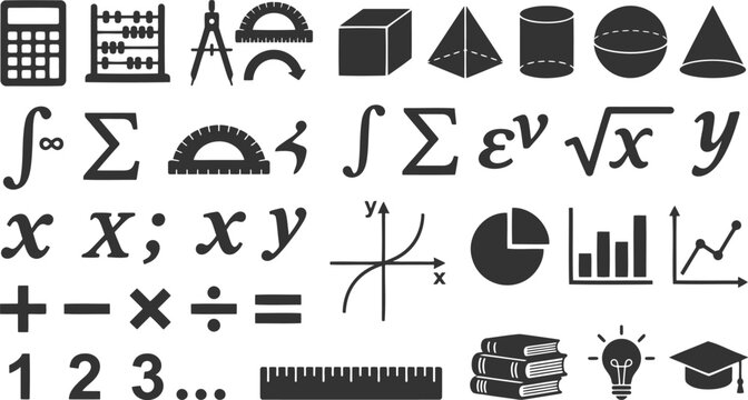 Collection of mathematical signs and geometry symbols representing academic study for school and college curricula