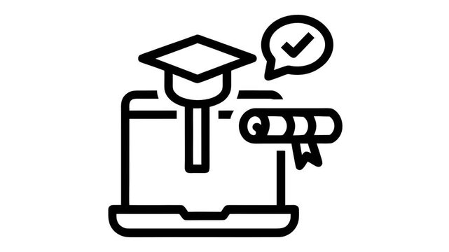 Outline Education Certificate Animation with Graduation Cap and Diploma, Alpha Channel
