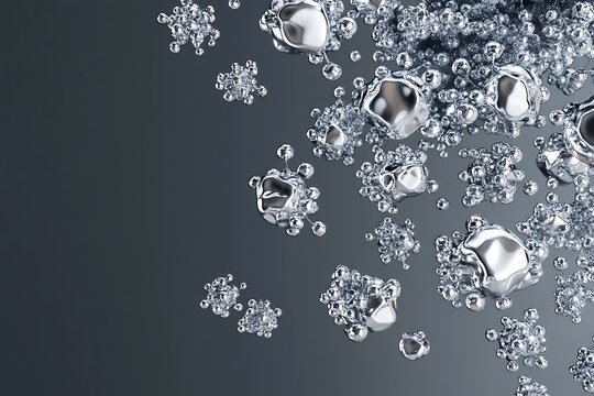 3D rendering of silver nanoparticles floating on water