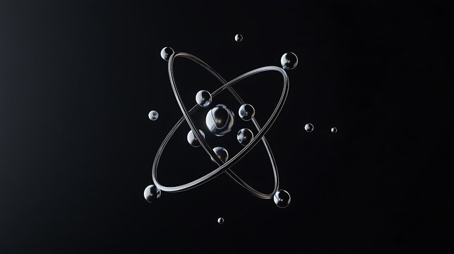 3D Atomic Structure Rendering in Dark Space with Glowing Particles and Orbits