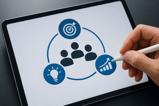 Digital business strategy on tablet screen.