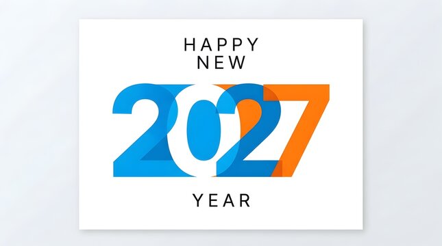 Modern Happy New Year 2027 Typography Design with Overlapping Colorful Numbers
