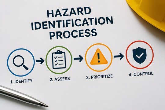 A diagram illustrating the hazard identification process for the concept of risk management and safety procedures.