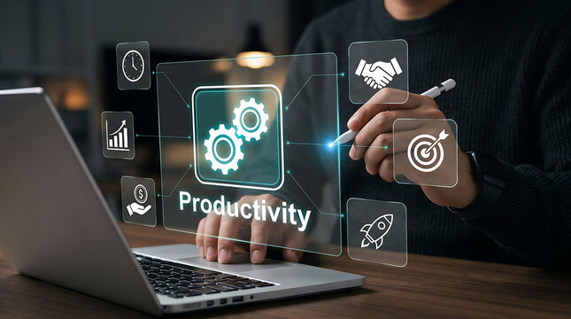 Business professional optimizing workflow process for high productivity