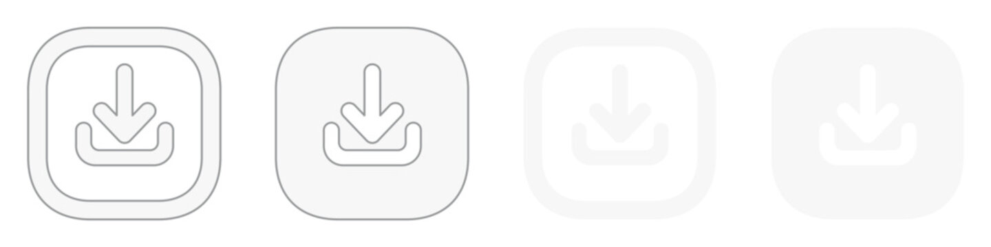 White download icon clipart with import arrow down symbol outline rounded squircle for application social media button on transparent background