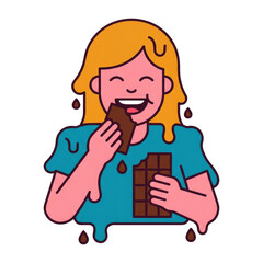 Fototapeta premium Joyful Cartoon Woman Eating Melting Chocolate Bar Illustration